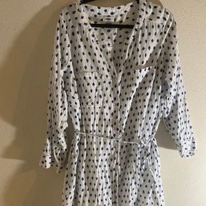 White and blue polka dot shirt dress